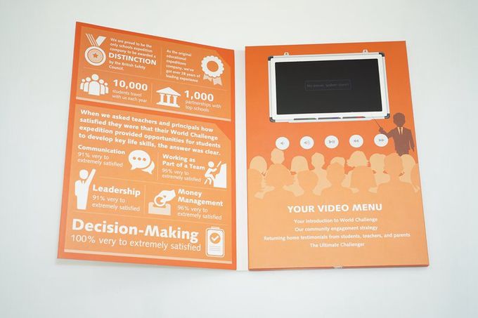 Videopak modificó el Hardcover para requisitos particulares el vídeo video del folleto de 7 Digitaces Lcd de la pulgada en vídeo de la PANTALLA 1080P de la carpeta IPS
